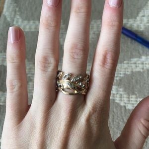 Thick, gold vine ring with rhinestones
